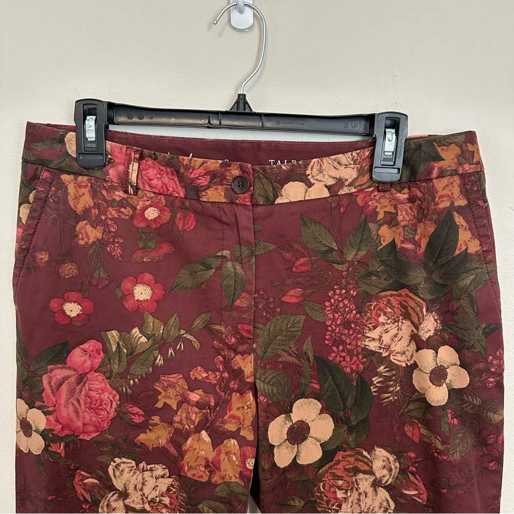 Talbots Floral Burgundy Pants Size 8 Straight Leg Floral Boho Fall Moody Autumn - Picture 3 of 10
